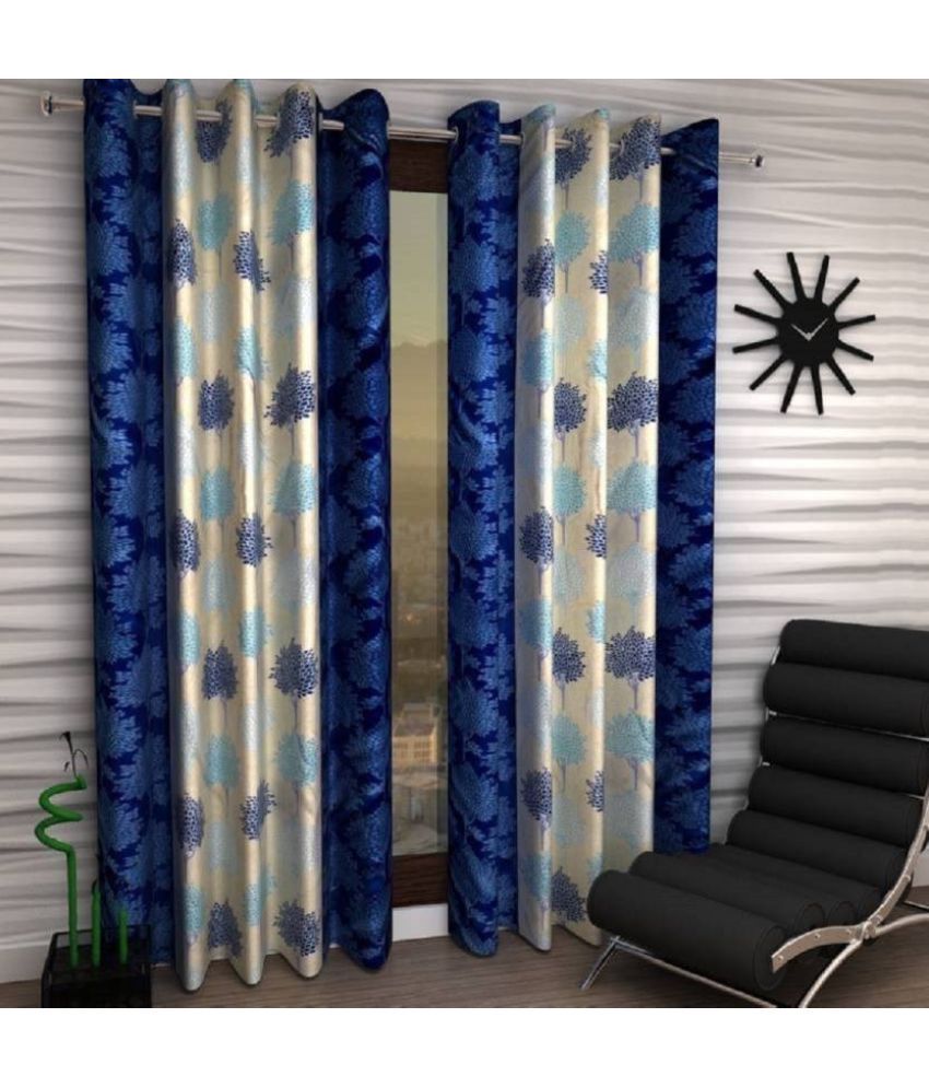     			N2C Home Floral Semi-Transparent Eyelet Curtain 9 ft ( Pack of 2 ) - Blue