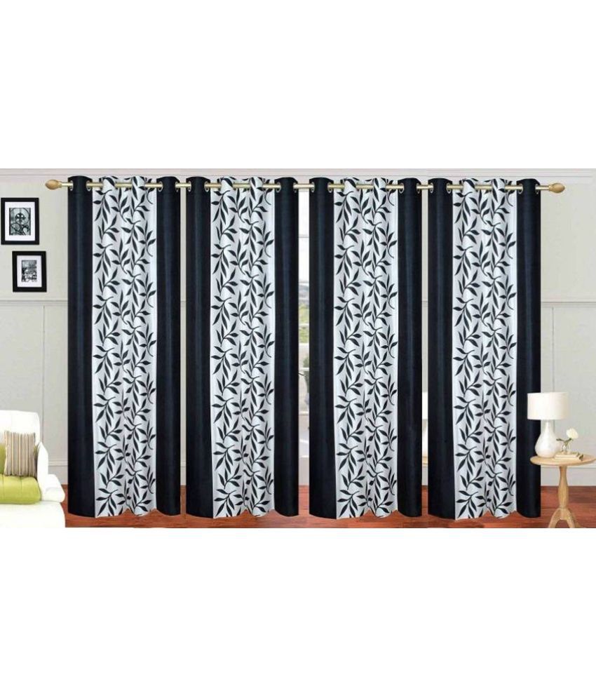     			N2C Home Floral Semi-Transparent Eyelet Curtain 5 ft ( Pack of 4 ) - Black