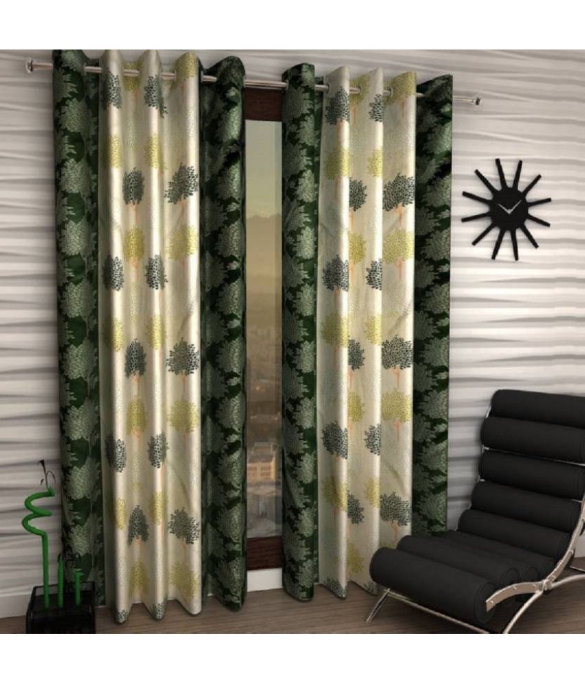     			N2C Home Floral Semi-Transparent Eyelet Curtain 9 ft ( Pack of 2 ) - Green