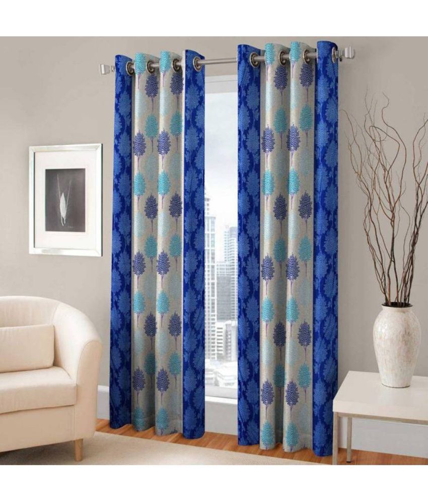     			N2C Home Floral Semi-Transparent Eyelet Curtain 9 ft ( Pack of 2 ) - Blue