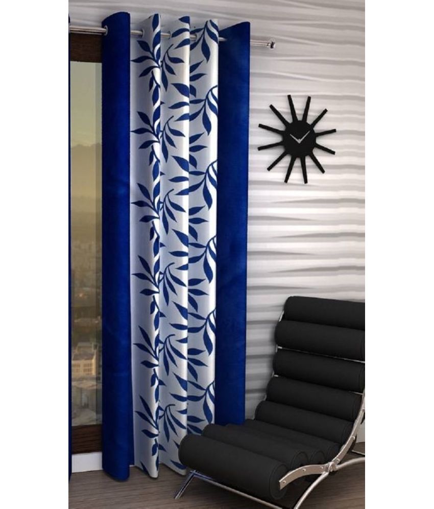     			N2C Home Floral Semi-Transparent Eyelet Curtain 9 ft ( Pack of 1 ) - Blue