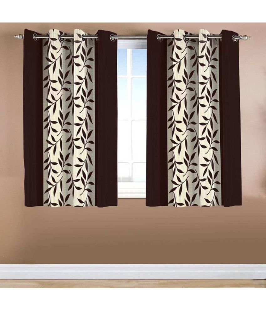     			N2C Home Floral Semi-Transparent Eyelet Curtain 5 ft ( Pack of 2 ) - Brown