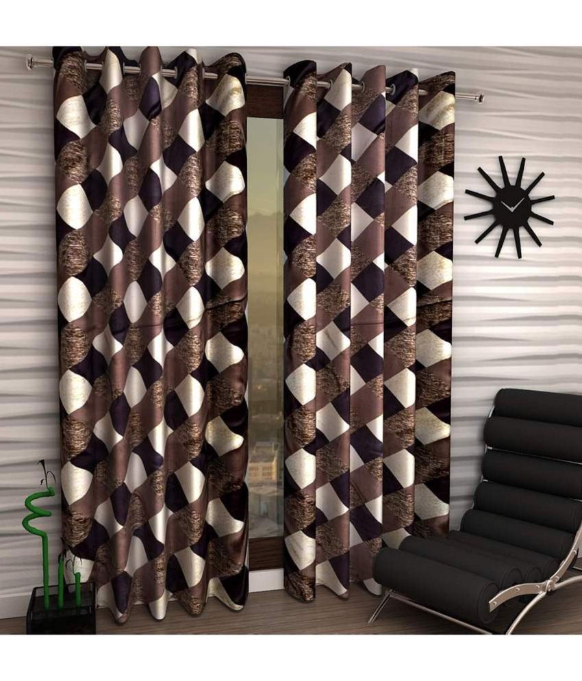     			N2C Home Geometric Semi-Transparent Eyelet Curtain 7 ft ( Pack of 2 ) - Brown