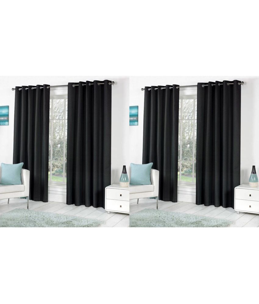     			N2C Home Solid Semi-Transparent Eyelet Curtain 5 ft ( Pack of 4 ) - Black
