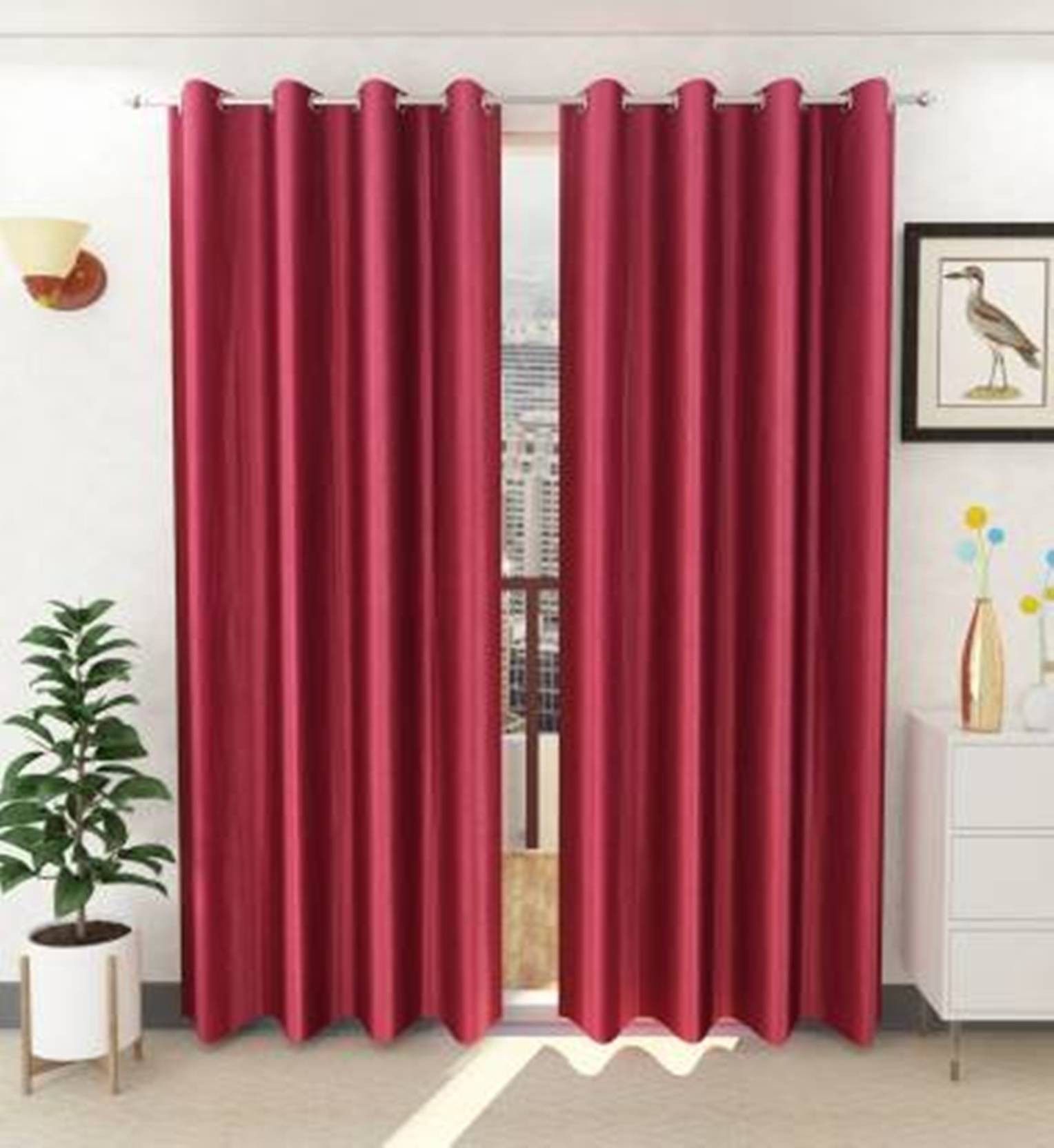     			N2C Home Solid Semi-Transparent Eyelet Curtain 5 ft ( Pack of 2 ) - Maroon