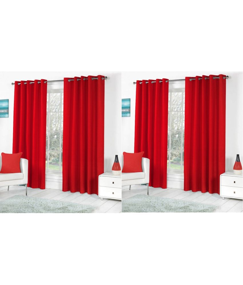     			N2C Home Solid Semi-Transparent Eyelet Curtain 5 ft ( Pack of 4 ) - Red
