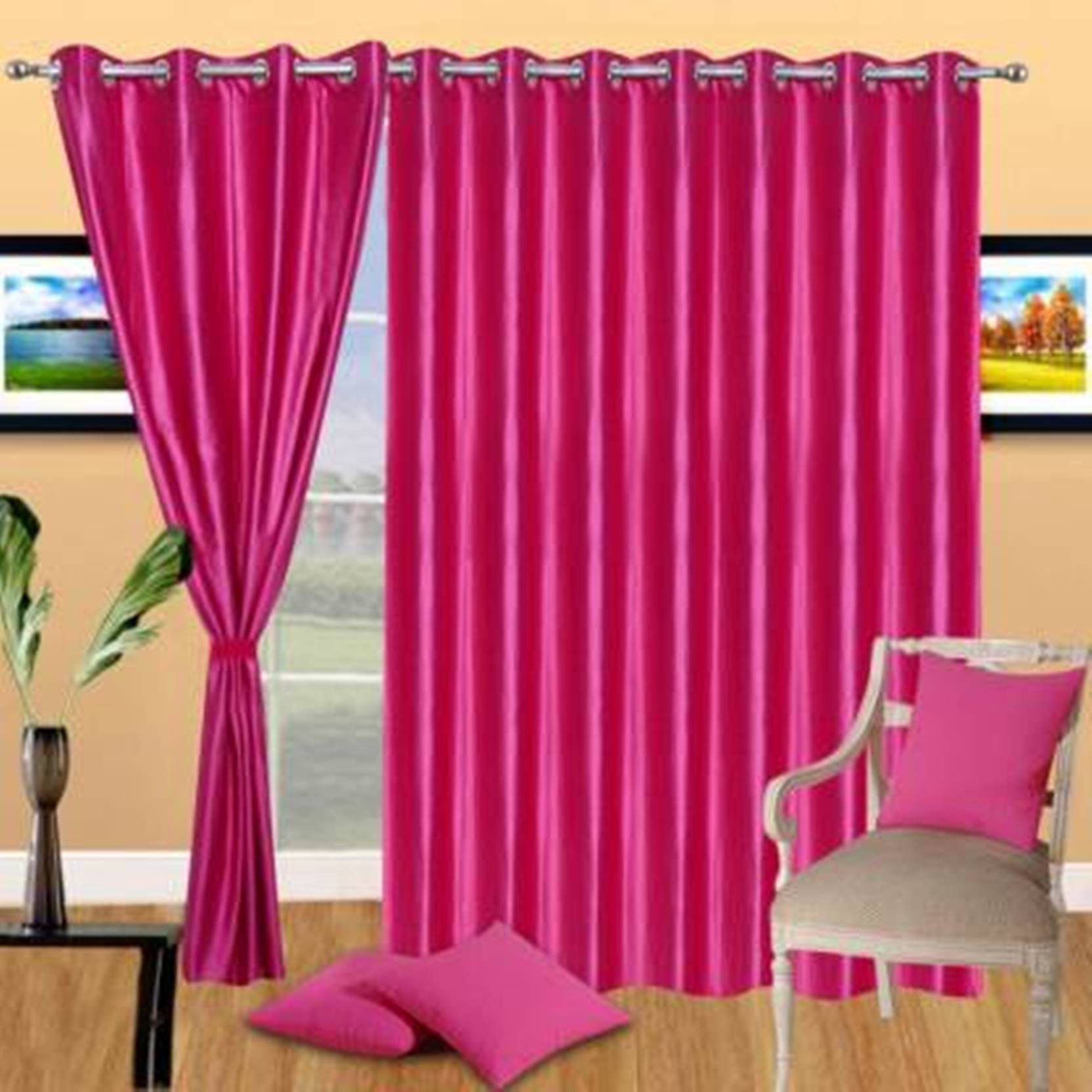     			N2C Home Solid Semi-Transparent Eyelet Curtain 7 ft ( Pack of 3 ) - Pink