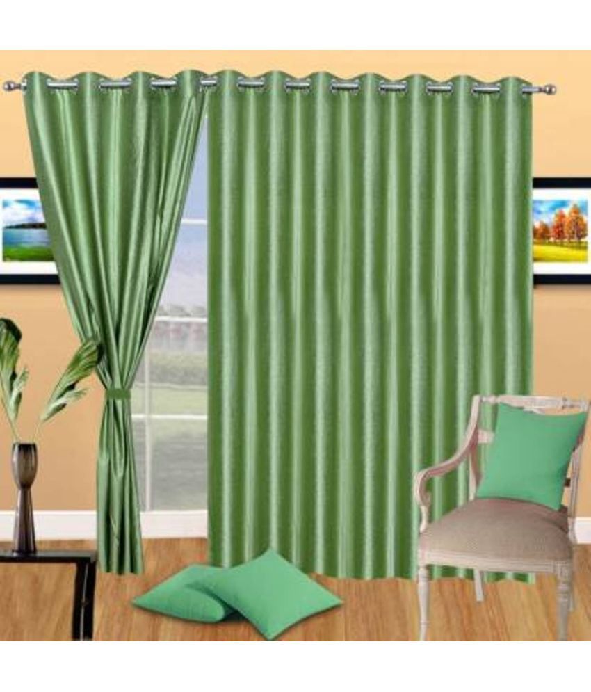     			N2C Home Solid Semi-Transparent Eyelet Curtain 7 ft ( Pack of 3 ) - Green