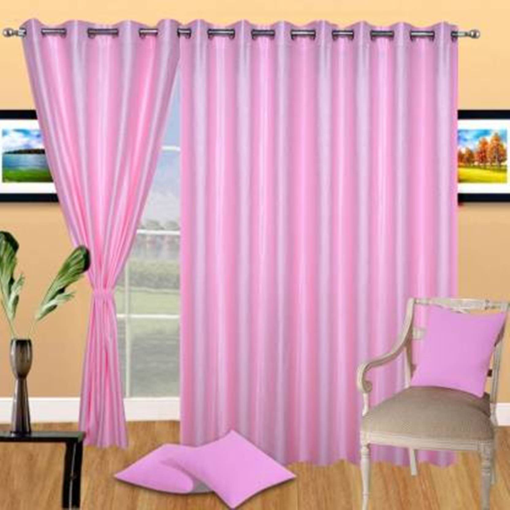     			N2C Home Solid Semi-Transparent Eyelet Curtain 5 ft ( Pack of 3 ) - Pink