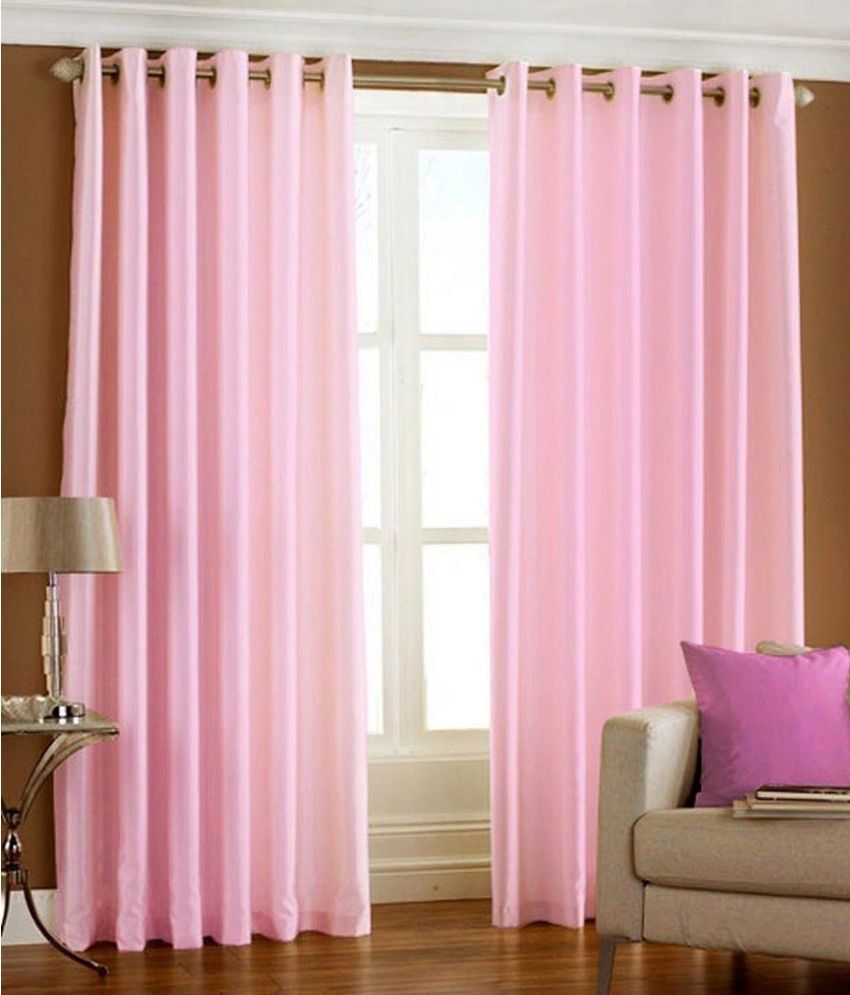     			N2C Home Solid Semi-Transparent Eyelet Curtain 7 ft ( Pack of 2 ) - Pink