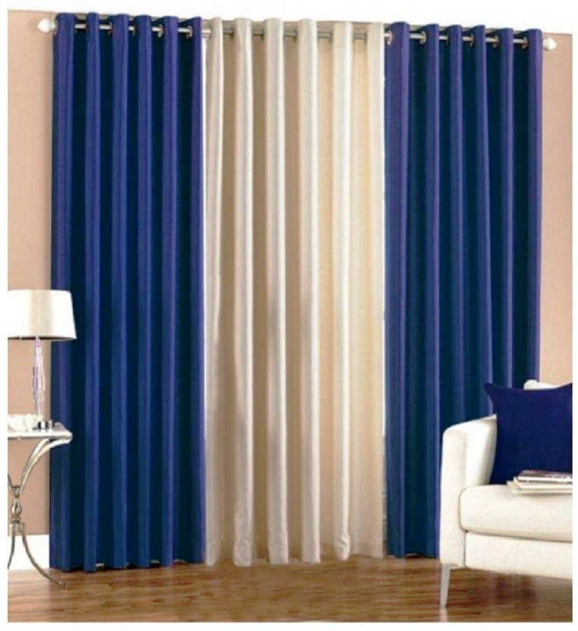     			N2C Home Solid Semi-Transparent Eyelet Curtain 9 ft ( Pack of 3 ) - Multicolor