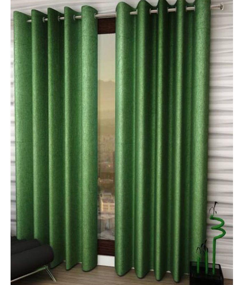     			N2C Home Solid Semi-Transparent Eyelet Curtain 7 ft ( Pack of 2 ) - Green