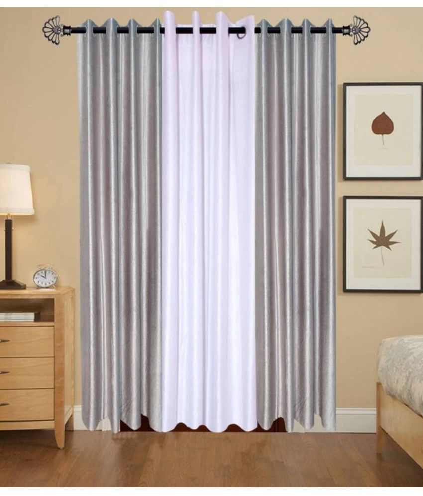     			N2C Home Solid Semi-Transparent Eyelet Curtain 7 ft ( Pack of 3 ) - Multicolor