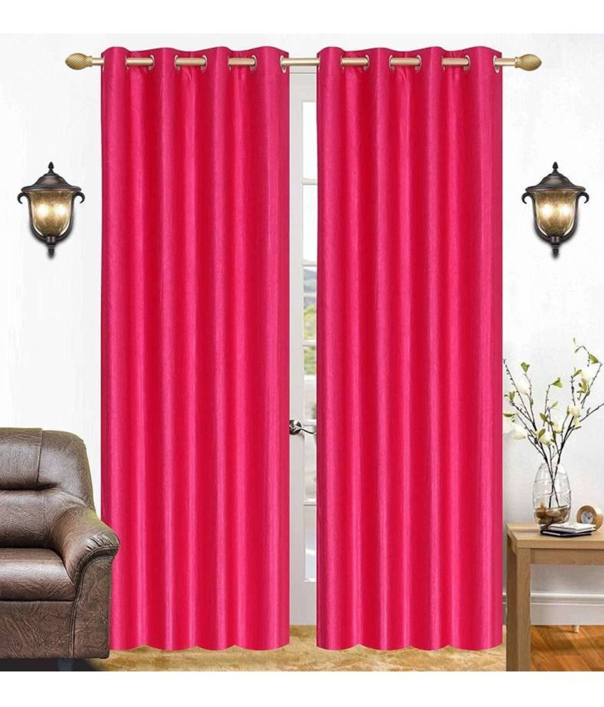     			N2C Home Solid Semi-Transparent Eyelet Curtain 7 ft ( Pack of 2 ) - Pink