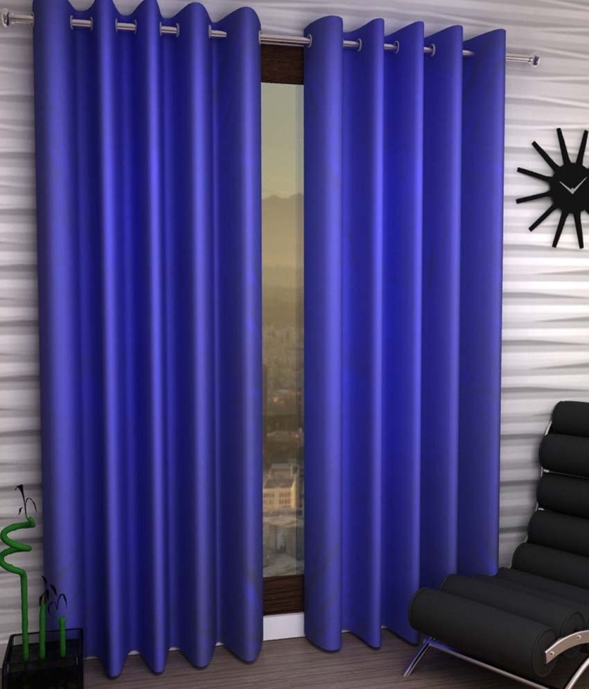     			N2C Home Solid Semi-Transparent Eyelet Curtain 5 ft ( Pack of 2 ) - Blue