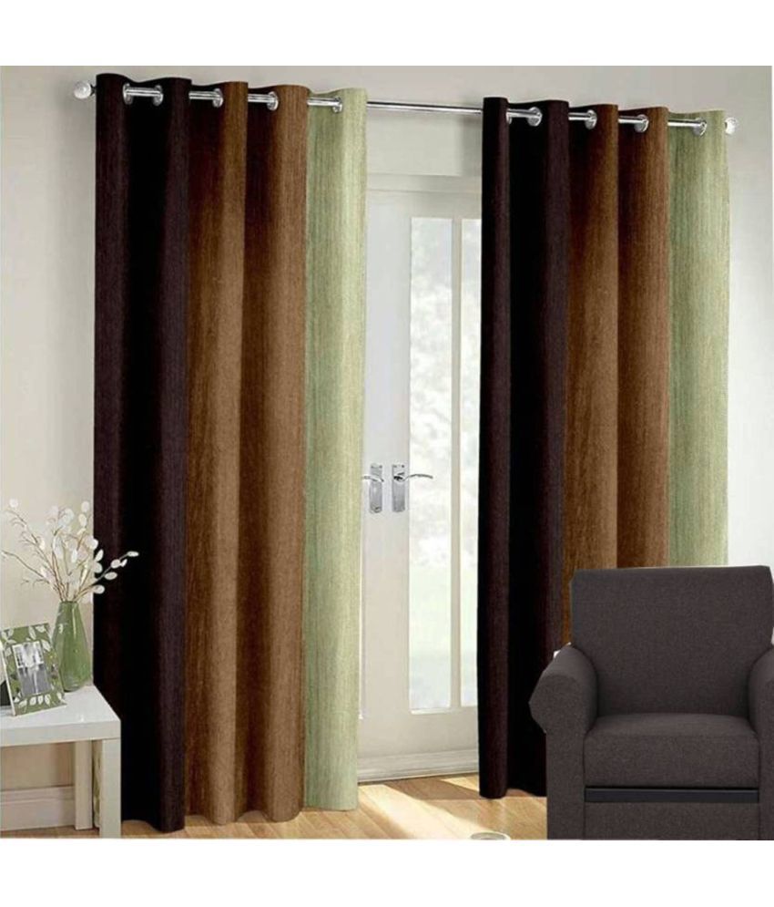     			N2C Home Solid Semi-Transparent Eyelet Curtain 7 ft ( Pack of 2 ) - Brown