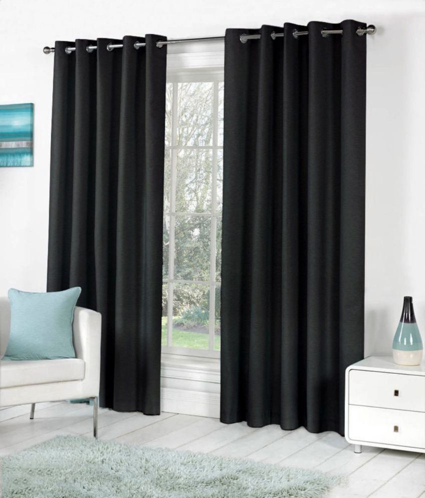     			N2C Home Solid Semi-Transparent Eyelet Curtain 9 ft ( Pack of 2 ) - Black