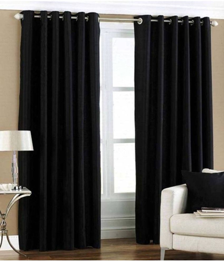     			N2C Home Solid Semi-Transparent Eyelet Curtain 7 ft ( Pack of 2 ) - Black