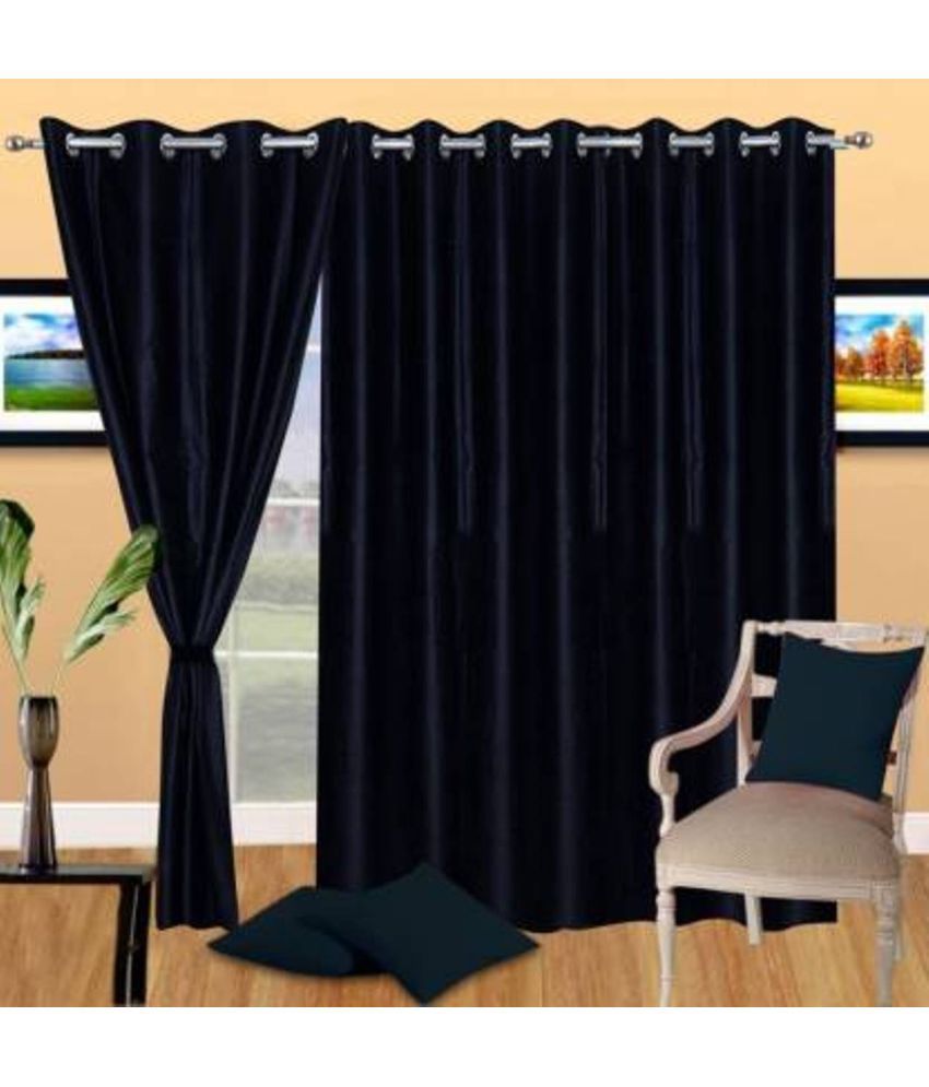     			N2C Home Solid Semi-Transparent Eyelet Curtain 7 ft ( Pack of 3 ) - Black