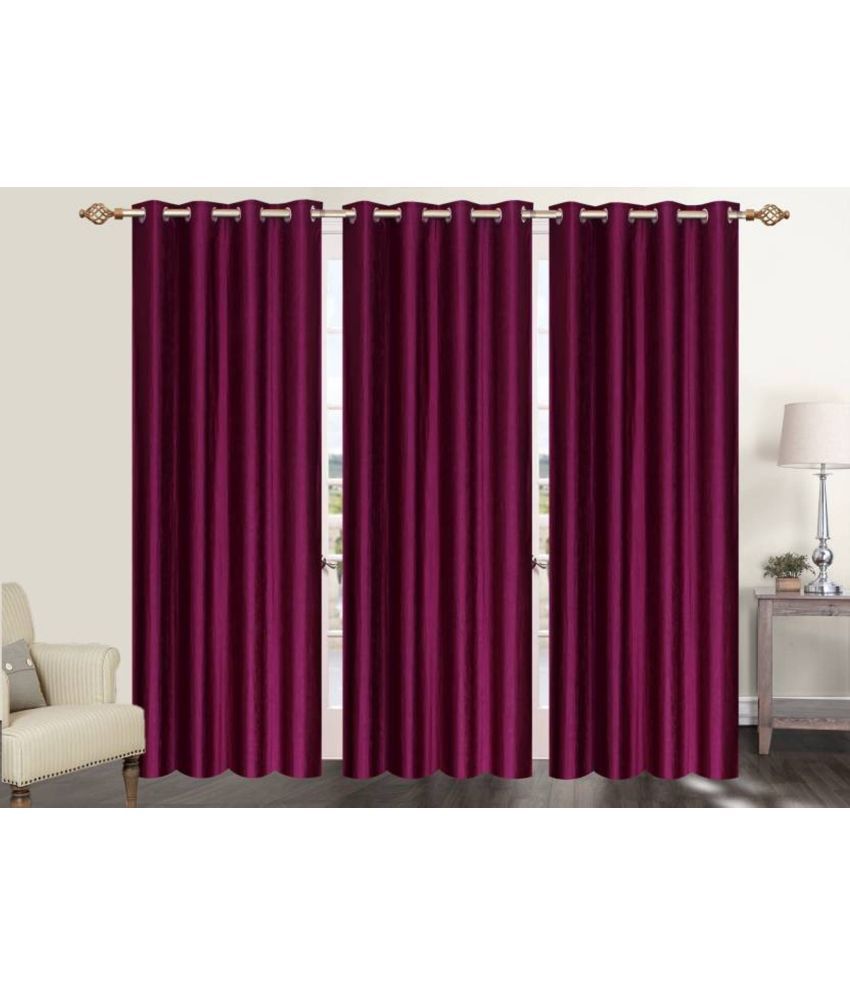     			N2C Home Solid Semi-Transparent Eyelet Curtain 5 ft ( Pack of 3 ) - Wine