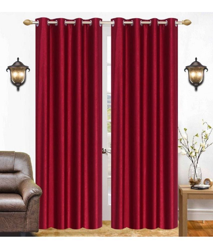     			N2C Home Solid Semi-Transparent Eyelet Curtain 9 ft ( Pack of 2 ) - Maroon