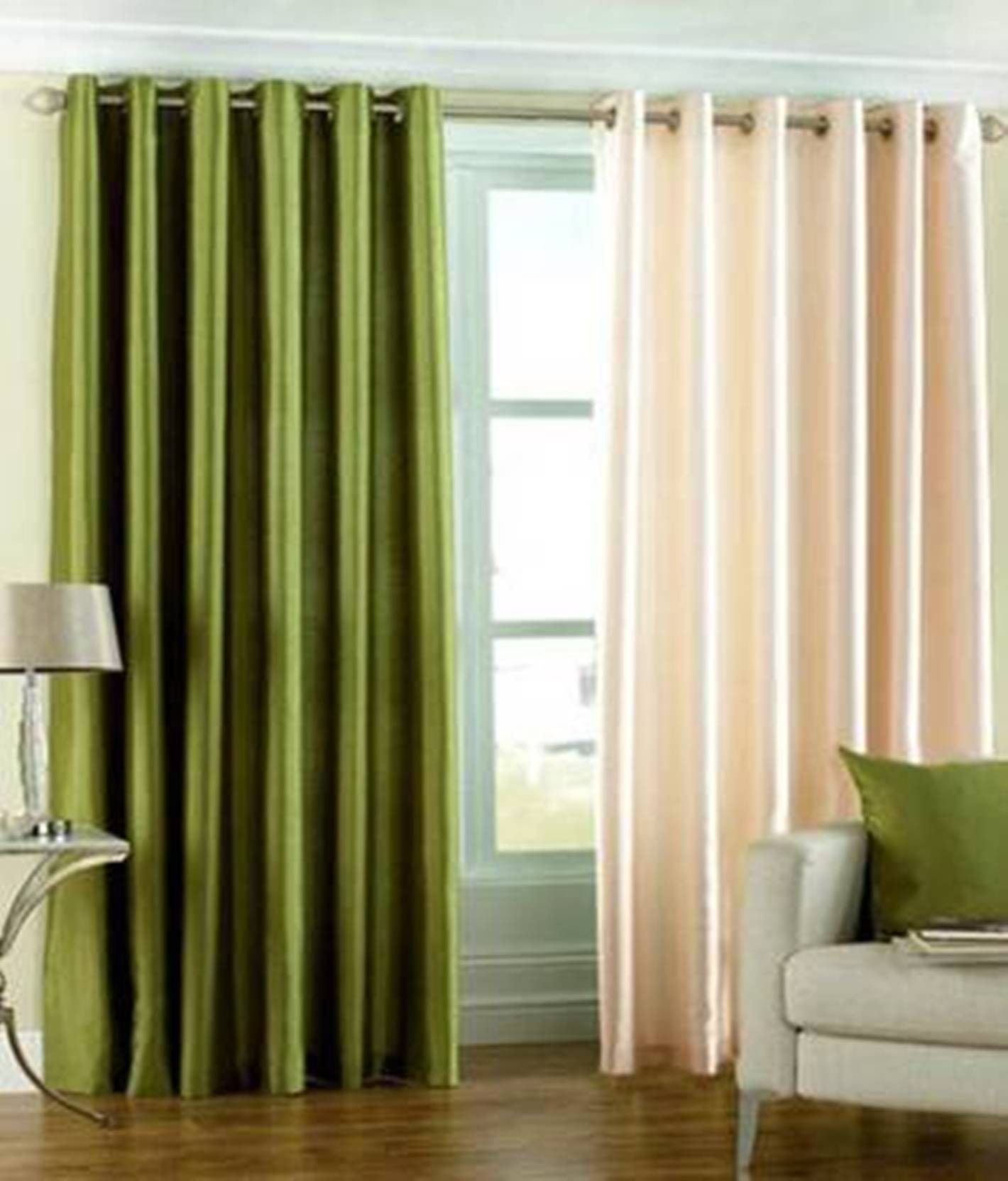     			N2C Home Solid Semi-Transparent Eyelet Curtain 9 ft ( Pack of 2 ) - Green