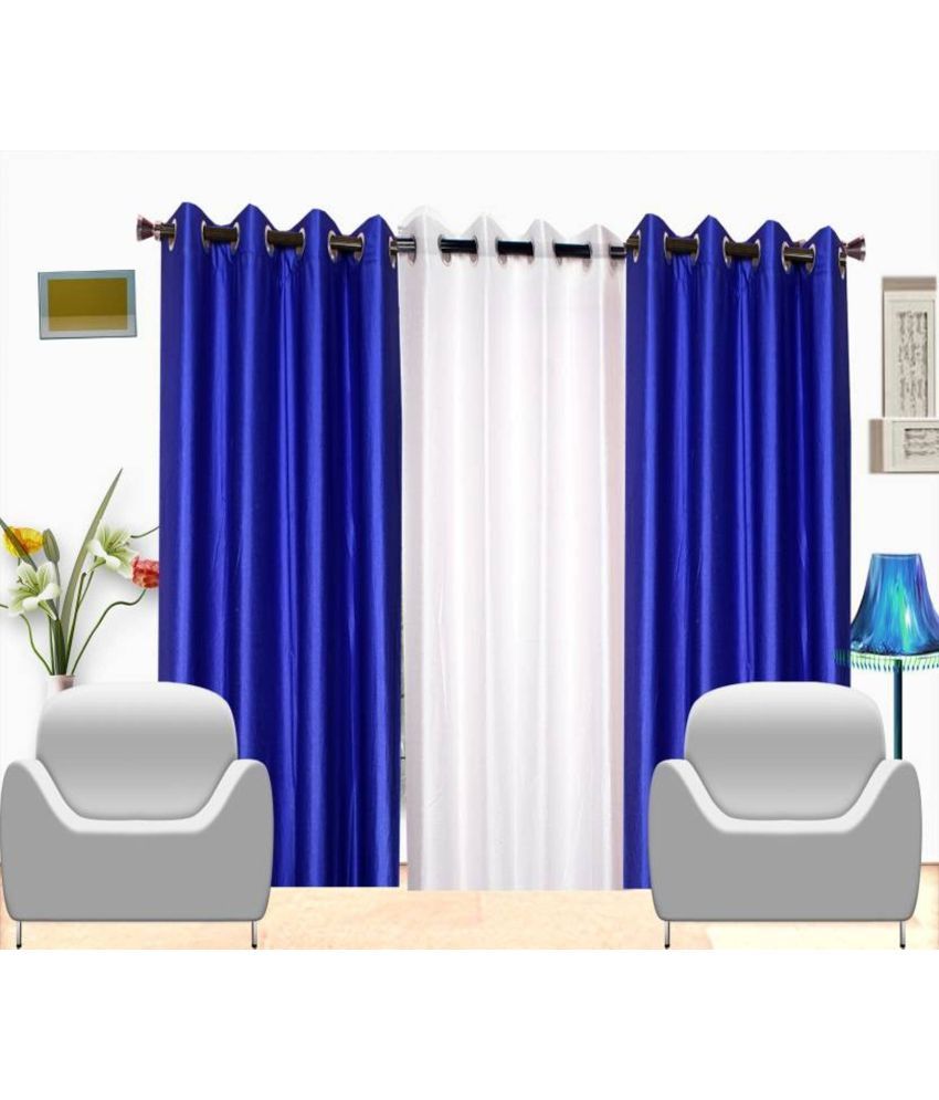     			N2C Home Solid Semi-Transparent Eyelet Curtain 9 ft ( Pack of 3 ) - Multicolor