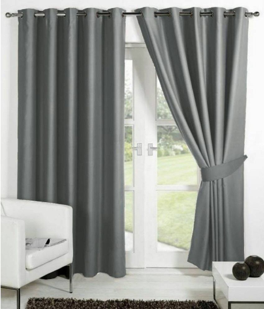     			N2C Home Solid Semi-Transparent Eyelet Curtain 7 ft ( Pack of 2 ) - Dark Grey