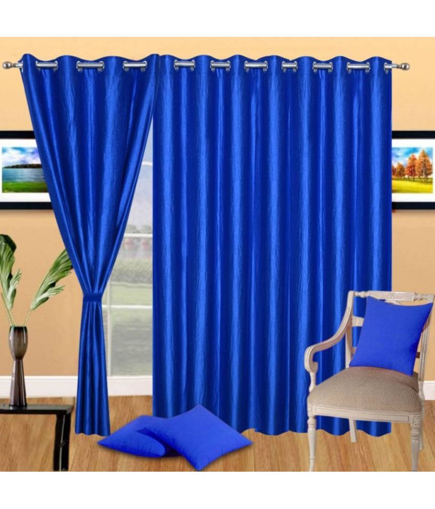     			N2C Home Solid Semi-Transparent Eyelet Curtain 9 ft ( Pack of 3 ) - Blue