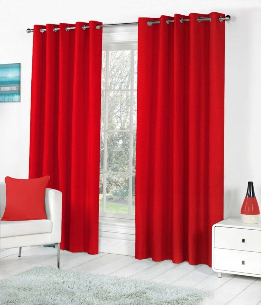     			N2C Home Solid Semi-Transparent Eyelet Curtain 5 ft ( Pack of 2 ) - Red