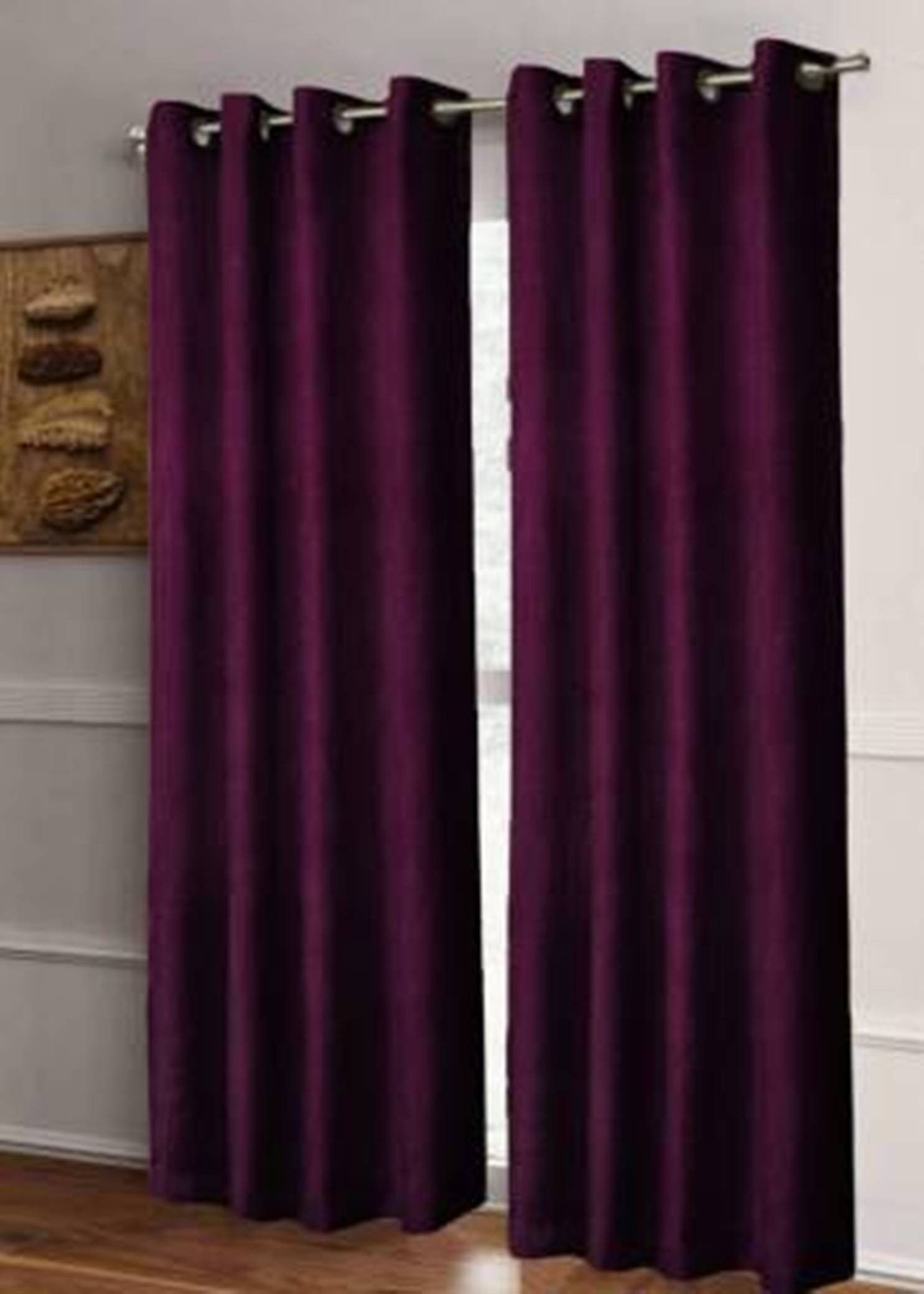     			N2C Home Solid Semi-Transparent Eyelet Curtain 9 ft ( Pack of 2 ) - Wine