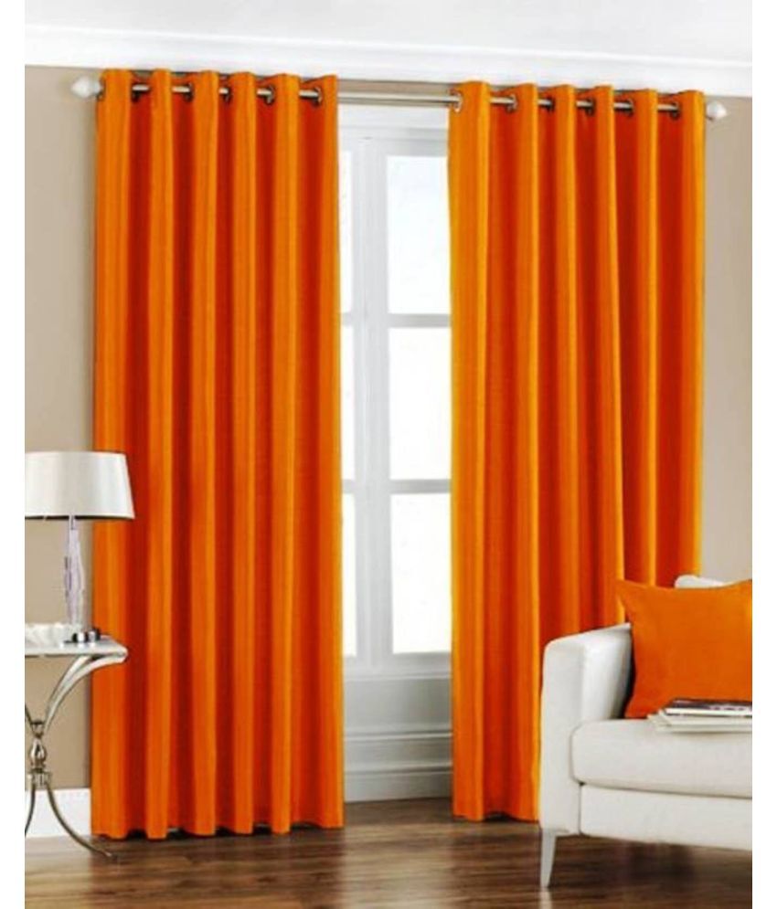     			N2C Home Solid Semi-Transparent Eyelet Curtain 9 ft ( Pack of 2 ) - Orange