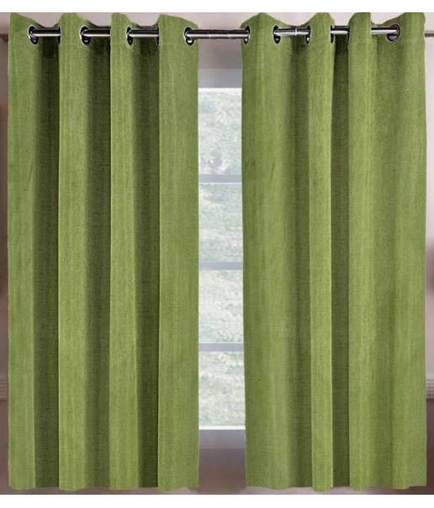     			N2C Home Solid Semi-Transparent Eyelet Curtain 5 ft ( Pack of 2 ) - Green