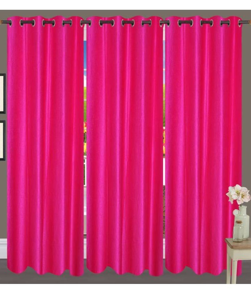     			N2C Home Solid Semi-Transparent Eyelet Curtain 9 ft ( Pack of 3 ) - Pink