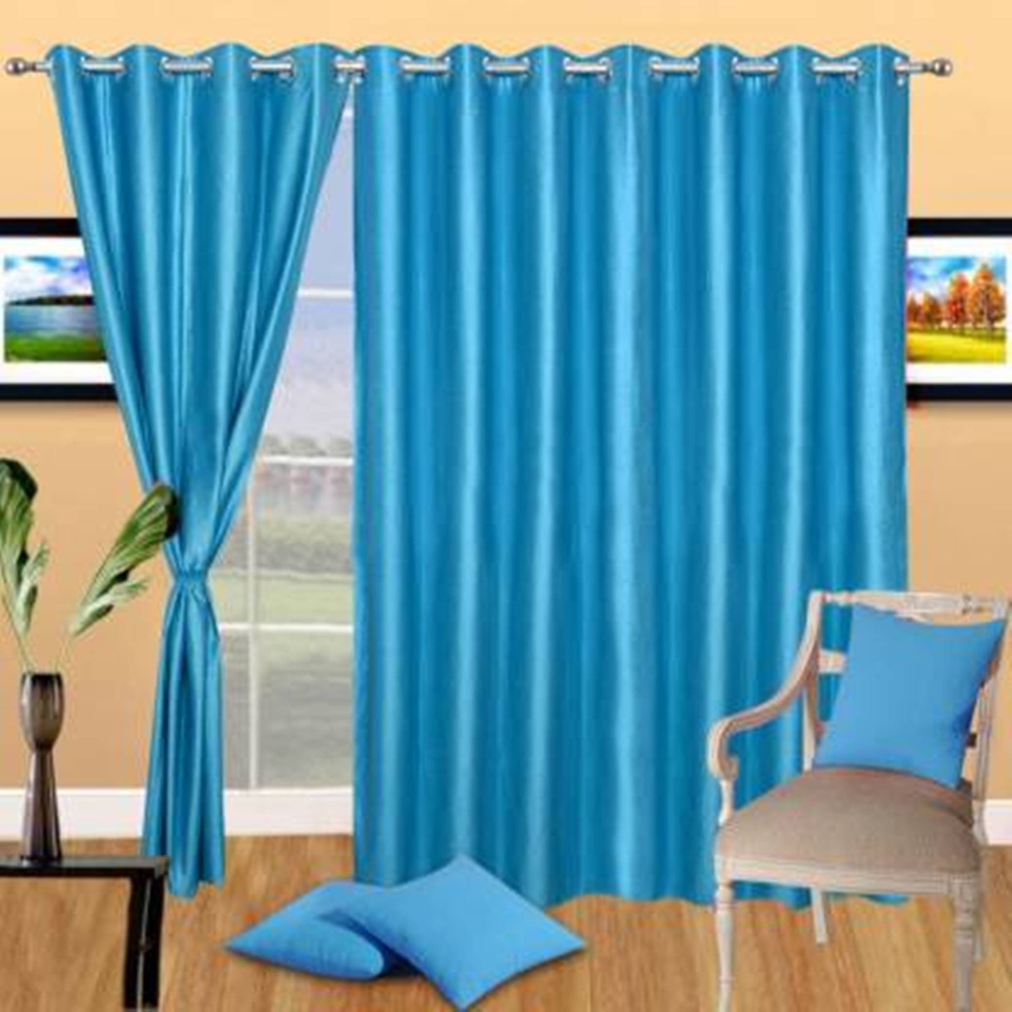     			N2C Home Solid Semi-Transparent Eyelet Curtain 9 ft ( Pack of 3 ) - Teal