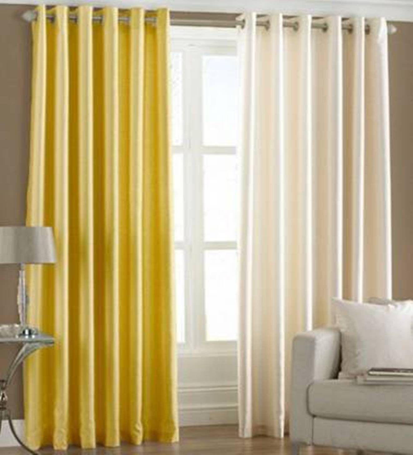    			N2C Home Solid Semi-Transparent Eyelet Curtain 5 ft ( Pack of 2 ) - Yellow