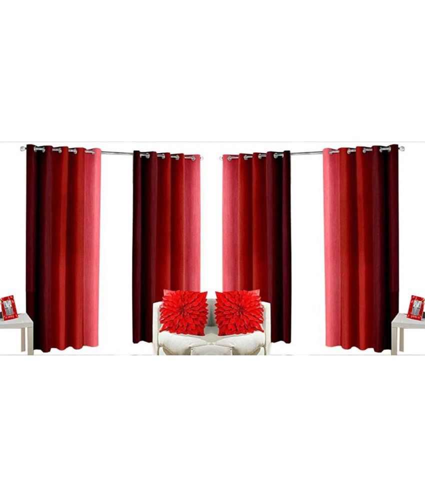     			N2C Home Vertical Striped Semi-Transparent Eyelet Curtain 5 ft ( Pack of 4 ) - Red
