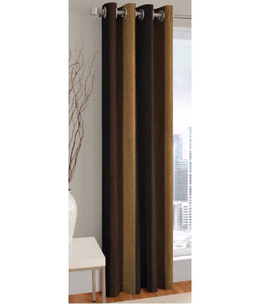     			N2C Home Vertical Striped Semi-Transparent Eyelet Curtain 5 ft ( Pack of 1 ) - Brown