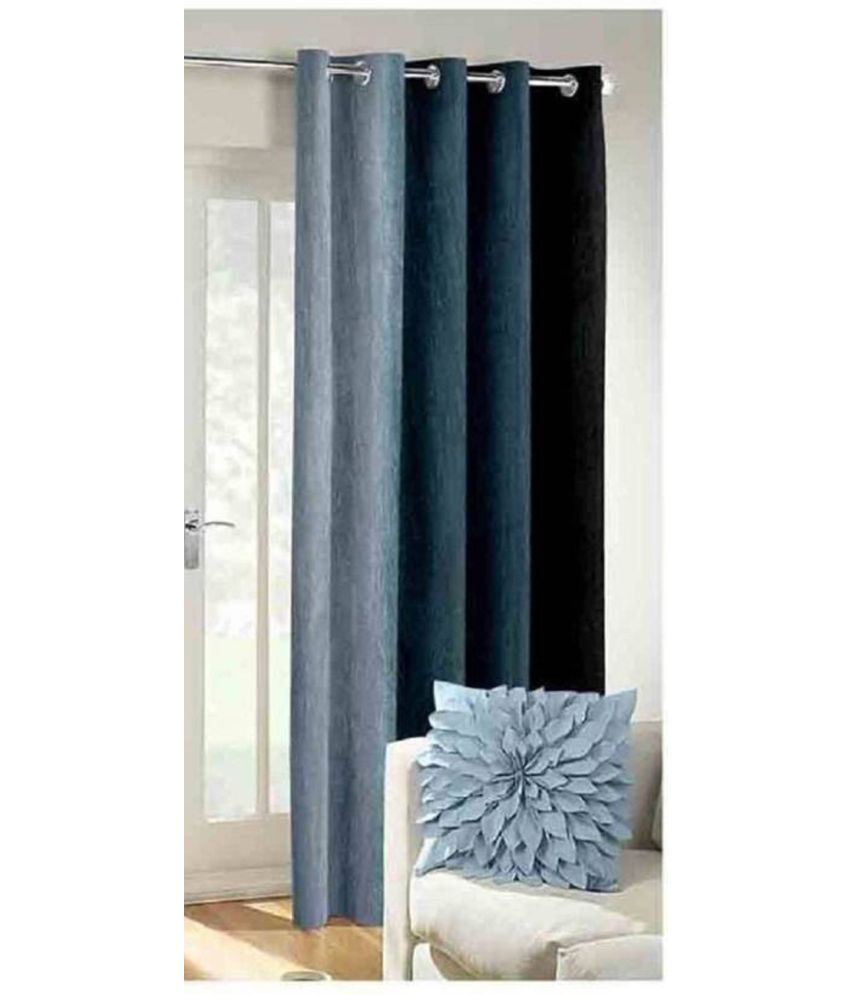     			N2C Home Vertical Striped Semi-Transparent Eyelet Curtain 9 ft ( Pack of 1 ) - Black
