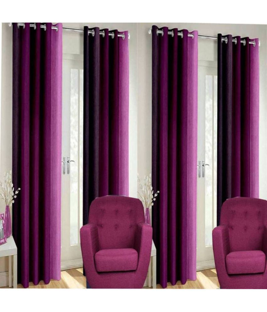     			N2C Home Vertical Striped Semi-Transparent Eyelet Curtain 5 ft ( Pack of 4 ) - Purple