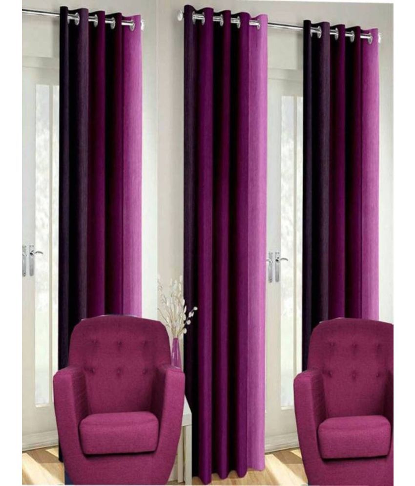     			N2C Home Vertical Striped Semi-Transparent Eyelet Curtain 5 ft ( Pack of 3 ) - Purple