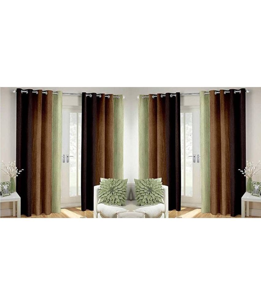     			N2C Home Vertical Striped Semi-Transparent Eyelet Curtain 7 ft ( Pack of 4 ) - Brown