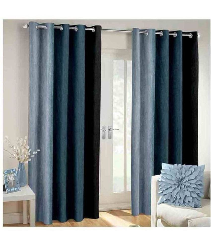     			N2C Home Vertical Striped Semi-Transparent Eyelet Curtain 5 ft ( Pack of 2 ) - Black