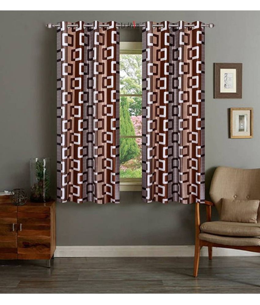     			N2C Home Vertical Striped Semi-Transparent Eyelet Curtain 5 ft ( Pack of 2 ) - Brown