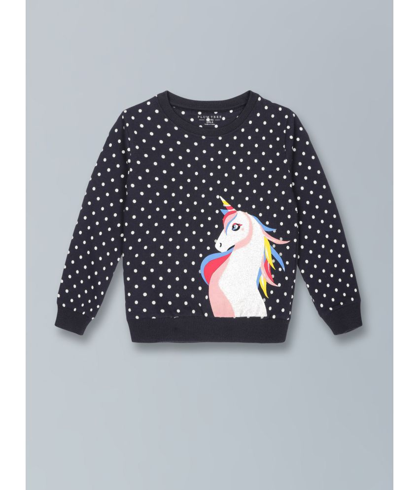     			Plum Tree Girls Unicorn print Round neck Pullover Sweatshirt- Navy