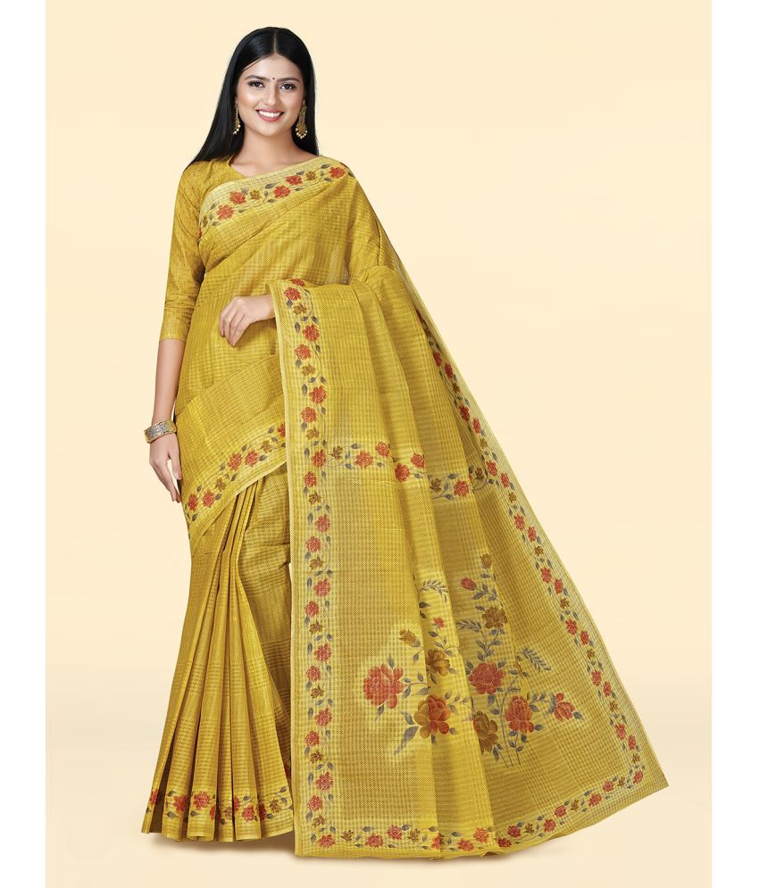     			SHANVIKA Cotton Printed Saree With Blouse Piece - Yellow ( Pack of 1 )