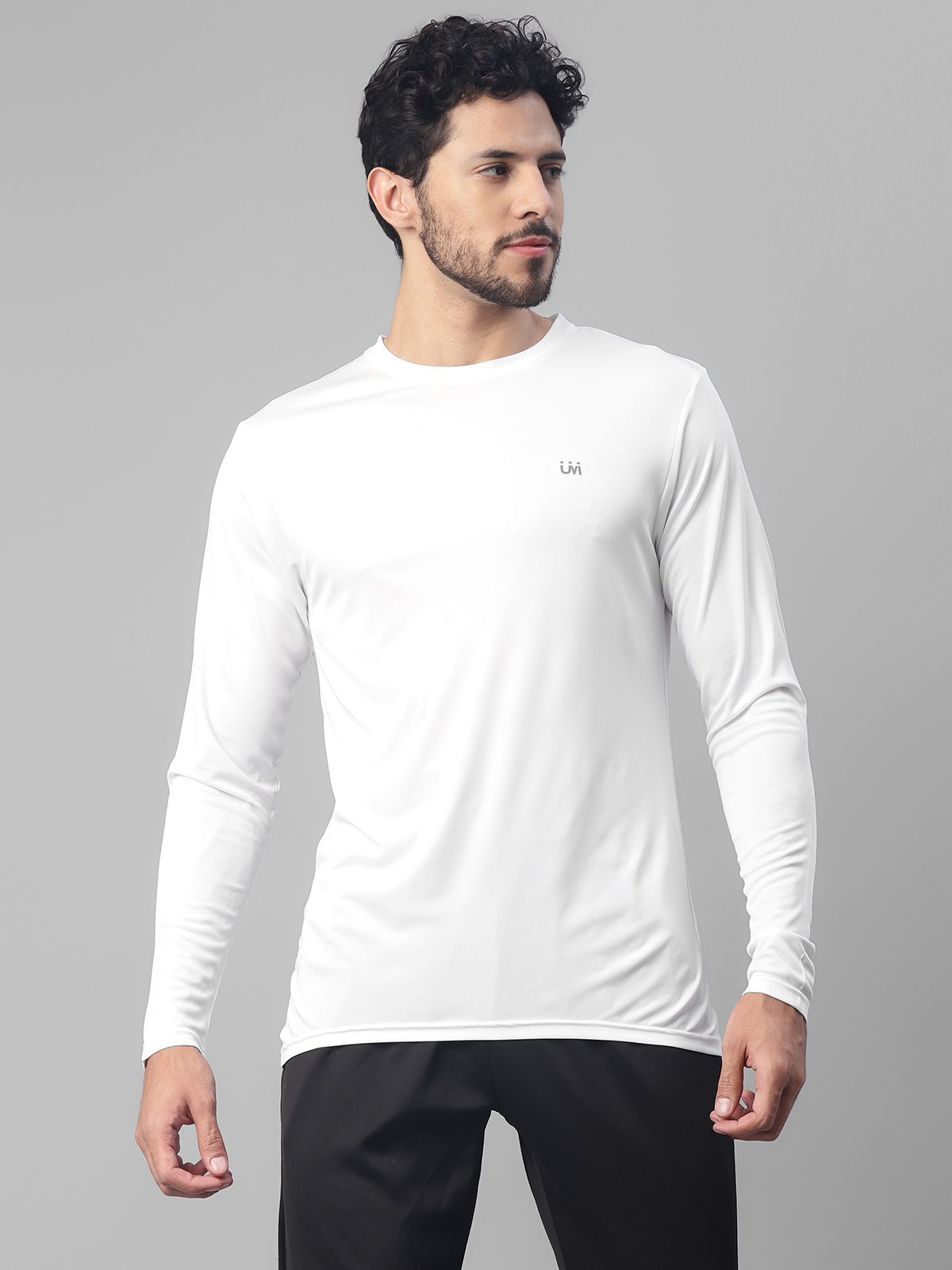     			UrbanMark Mens Regular Fit Quick Dry Sports Round Neck Full Sleeves Solid T Shirt -White
