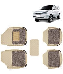 KINGSWAY� 7D Car Floor Foot Mats for Tata Safari Storme (2012 Onwards) - Universal Shape Fit in All Cars - Complete Set of 5 Pieces | Top-Notch PU Leatherette | Washable | Beige