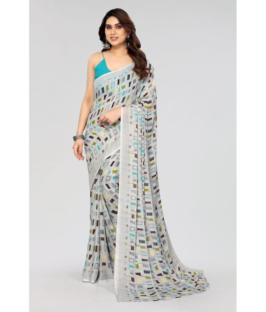     			Kashvi Sarees Georgette Printed Saree Without Blouse Piece - Cream ( Pack of 1 )