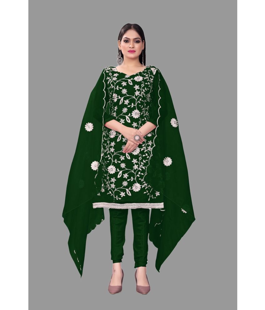     			Aika Unstitched Cotton Embroidered Dress Material - Green ( Pack of 1 )